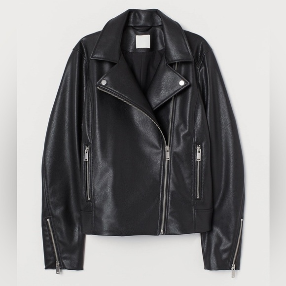 H&M Vegan Faux Leather Biker Moto Jacket black sz XXL - Picture 1 of 8